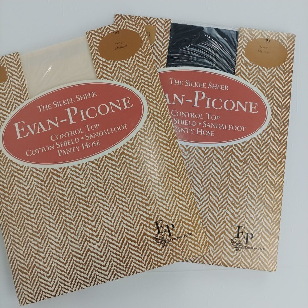 Evan-Picone Lot of‎ 2 Vintage NWT The Silkee Sheer Control Top Pantyhose M